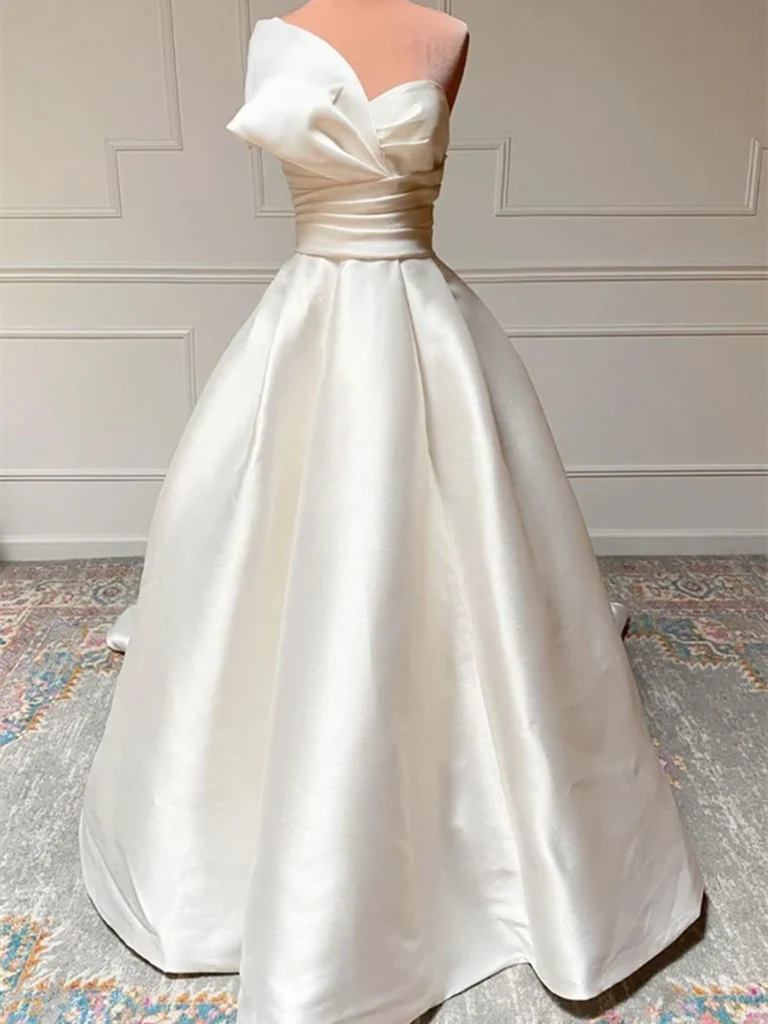 A-line Satin Long Prom Dresses Formal Evening Dresses